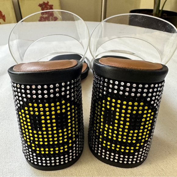 (NWOT) Kurt Geiger Party Clear Embellished Smiley Face Block Heel Sandals 6.5 - Picture 2 of 8